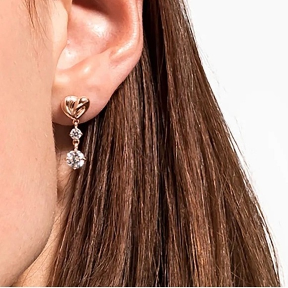 Heart Rose Gold  Crystal Drop Earrings - Picture 1 of 9